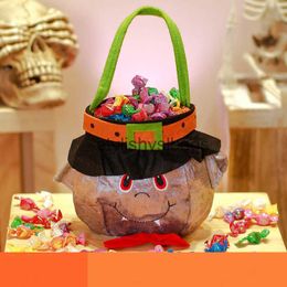 Totes Fiesta de Halloween Bolsa de dulces de mano Patrón Bolsa de regalo de lana para niños Bat Black Cat Pumpkin Bag04stylishyslbags