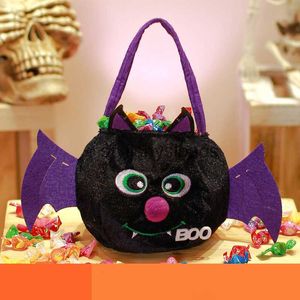 Sac à bonbons à main pour fête d'halloween, fourre-tout à motif polaire pour enfants, sac cadeau chauve-souris chat noir citrouille Bag09stylishyslbags