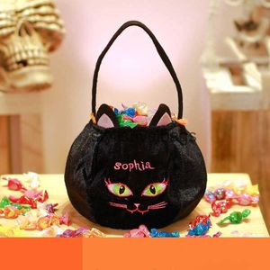 Sac à bonbons à main pour fête d'halloween, fourre-tout à motif polaire pour enfants, sac cadeau chauve-souris chat noir citrouille Bag01stylishyslbags