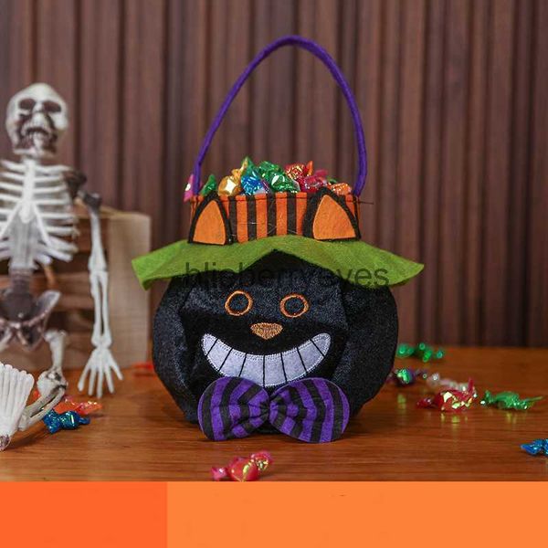 Totes Fiesta de Halloween Bolsa de dulces de mano Patrón Bolsa de regalo de lana para niños Bat Black Cat Pumpkin Bag03blieberryeyes