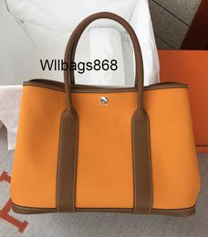 Totes Sac à main L Garden Party Garden Bag Shopping Bag 30cm Orange Plaqué Or Marron Or