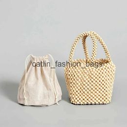 Totes sac à main sac de perles en bois style antique nouveau sac à main tissé à la main seau en bois naturel h24217