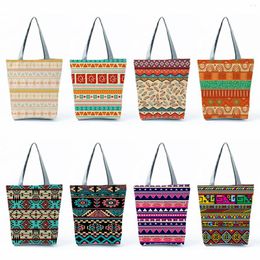 Bolsos de mano para mujer, bolsos de hombro, estilo étnico, patrón geométrico colorido de Mandala, bolso de compras portátil ecológico reutilizable para mujer 2024