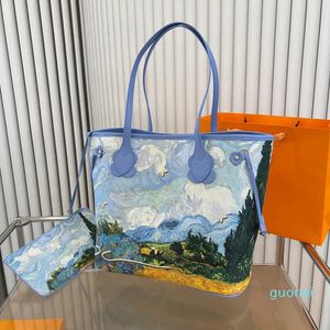 Bolsos de mano Bolso de compras de hombro Bolso de axila Primavera Bosque Nube Bolsos de mano casuales Mujeres Mochila Cuero Moda Carta de metal