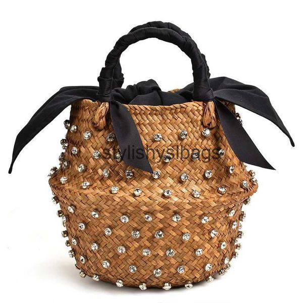 Totes Bolso de mano adornado hecho a mano Playa de vacaciones de verano con perlas Damas tejidas Cubo de diamantes Diseñador Bolsos calientesstylishyslbags