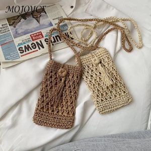 Totes Handmade Woven Prew Rope Crossbody Pouch Femme Vintage Mini Bag Girl Girl Beach Single Single Mobile Phone Mobile Phone Purse