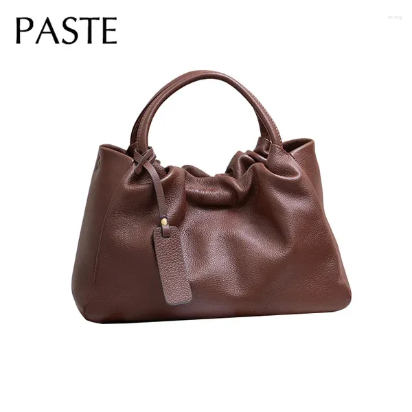 Totes High Class Coffee Couleur grande maman Tote Tote Soft Natural Cow Coue en cuir à la main pour femmes Luxury Luxury Cowskin Female Sac