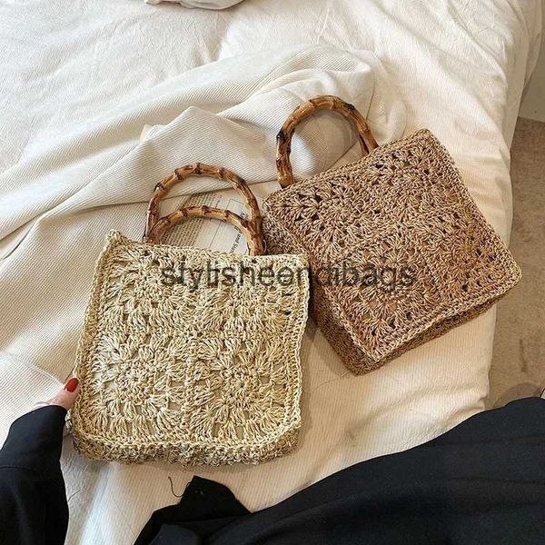 Totes Creux Crochet Sacs De Plage Pour Femmes Bambou Poignée Femmes Sacs À Main Papier Corde Tricot Embrayage Bohème Voyage Fourre-Tout Carré BourseH24219