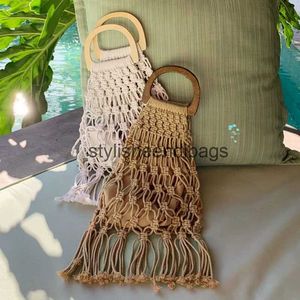 Totes Holle Kwastje Rotan Tassen Handgemaakte Houten Handvat Dames Handtassen Geweven Touw Strozak Casual Tote Zomer Strand Portemonnee Winkelen SacH24217