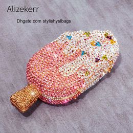 Totes Ice Cream Shaped Diamond Evening Clutch Bag Voor Feest Bruiloft 2021 Boetiek Nieuwigheid Mini Kawaii Strass Portemonnees Hoge kwaliteit