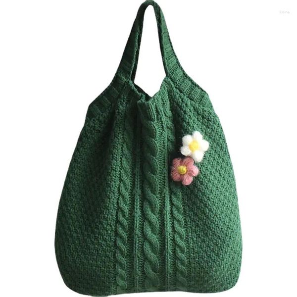 Totas Bolso de lana de punto de punto japonés bolsos para mujeres lindas flores de bolsos minimalistas para mujeres