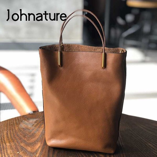 Totes Johnature Simple en cuir véritable femmes sac rétro Nature doux peau de vache sac à main polyvalent Composite épaule 230725