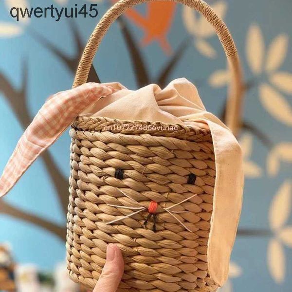 Totes Estilo coreano Niños Mini Bucket Tote andbag Bolsos cruzados de paja para mujeres Niñas Moneda Pouc Raan Beac Soulder BagH24220