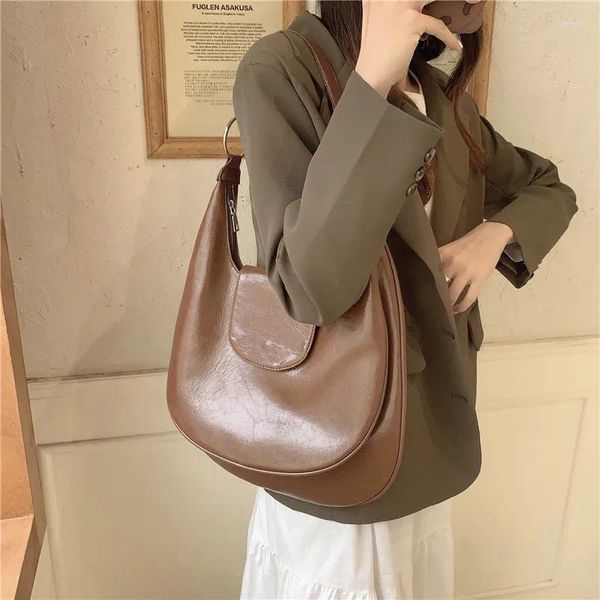 Totes Bolsos de hombro de estilo coreano para mujer, bolsos Vintage de cuero PU suave para mujer, bolsos de mano de diseñador, Bolsas marrones de gran capacidad