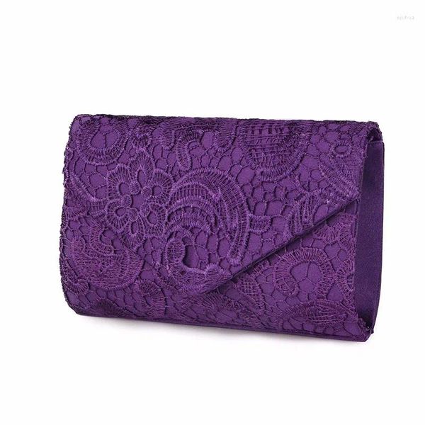 Fourre-tout dames sac de soirée en soie Vintage élégant violet dentelle fleur pochettes de mariée pour les femmes fête sac à main bal chaîne épaule sac à main