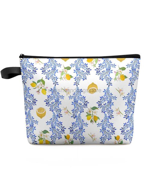 Totes Citron Fleurs Feuilles Vintage Grande Capacité Voyage Cosmétiques Sac Portable Maquillage Sac De Rangement Trousse À Crayons Étanche pour Femmetylishhandbagsstore