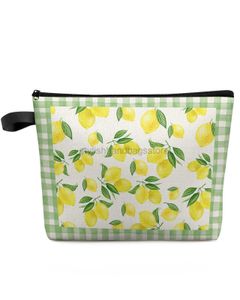 Bakken Citroen Rustiek Groen Geruit Retro Reizen Cosmetische Tas Draagbaar Dames Grote Capaciteit Rits Make-up Organisator Opslag Clutchstylishhandbagsstore