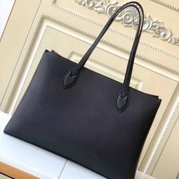 Totes Lockme Shopper Bolso tote de cuero granulado Bolso de hombro genuino de diseñador Shopping Black Brown Grey Greige Inside Flat Pocket Gran capacidad Pursrs