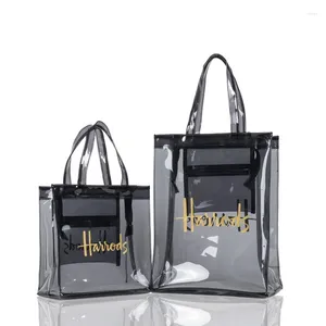 Totes Estilo de Londres Clear PVC Tote Shopping Bag Shopping Signature Firma Transparent Shopper Handbag y Gym Women Trabajo de trabajo para la playa