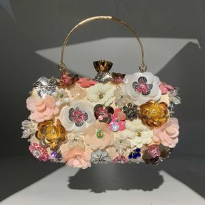 Totes Luxury Color Floral Box Clutch Sacs de soirée Designer Paneled Sequin Beads Gold Sacs à main Wedding Party Money Purse with Diamonds 230509