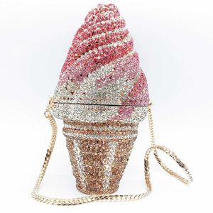 Totes Diamantes de lujo Helado Bolso de noche Bolsos de cristal Arco iris Rhinestone Hombro Crossbody Bolso Bolsos de diseñador Embrague de boda