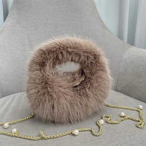 Totes Luxury Fake Fur Sacs à bandouliers pour femmes Softs Soft Brancs Small Clutch Purse Hands Sacs Winter Furry Femme Chain Messenger Sac 240407