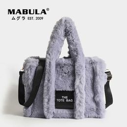 Totes Mabula Fashion Faux Fur Women Sacs d'épalsine de conception simple Handle de main Top Hands Bags Contracs Color Color Crossbody Sac 0214V23