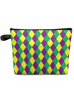 Totes Mardi Gras Plaid Diamant Texturé Haute Capacité Voyage Cosmétiques Trousse de Maquillage Portable Maquillage Rangement Trousse étanche pour Femme caitlin_fashion_ Bags