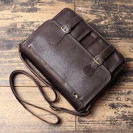 Bakken Heren schoudertas van plantaardig gelooid koeienhuid Retro Casual mobiele telefoon Lederen Crossbody Zakelijk kantoormap