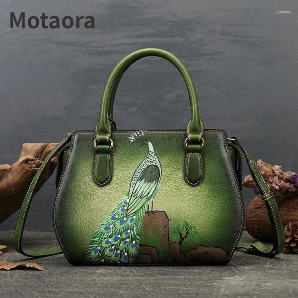 Tapés Motaora Real Leather Femmes Sacs d'épalsine pour les dames Retro Luxury Handmade Handbags 2024 Femme peinte à la main Sac à main