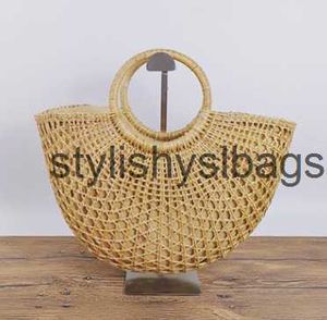 TOTES NIEUWE Hollow Yellow Grass Bag Moon Populair deze zomer geweven Ins Dames Beach H240410