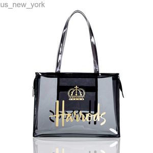 Toes Nieuwe Tote Tas Tas met grote capaciteit waterdichte PVC transparante jelly tas dames London Shopper Ladies schouderwinkelen Handtassen HKD230822