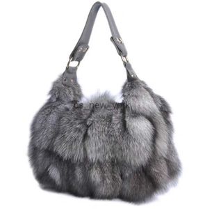 Totes New Real Fox Fur Bags Mensaje para mujeres Bolsas cruzadas de hombro Silver Fox Fur Fur Lady Clutch Bag 240407