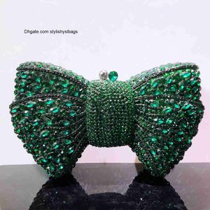 Totes Nieuwste Strass Groen/Zwart Clutch Portemonnee Boog Luxe Diamant Vrouwen Rode Avond Koppelingen Tassen Bruiloft Bruidstas Stenen Handtassen