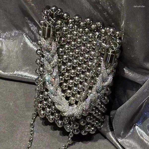 Totes Noble Cristal Bolso de noche Bolsas de boda con cadena de perlas Vestido de mano de hombro hecho a mano