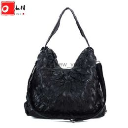 Bakken oln vintage patchwork dames hobo tas casual ontwerper vrouwelijke onderarm handtas retro schapen huid dames schouder crossbody tassen nieuw hkd230818