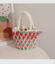 Totes Design Original tulipe femmes sac fil Crochet fait à la main dame Shopping sac à main amoureux cadeau produit fini H24218