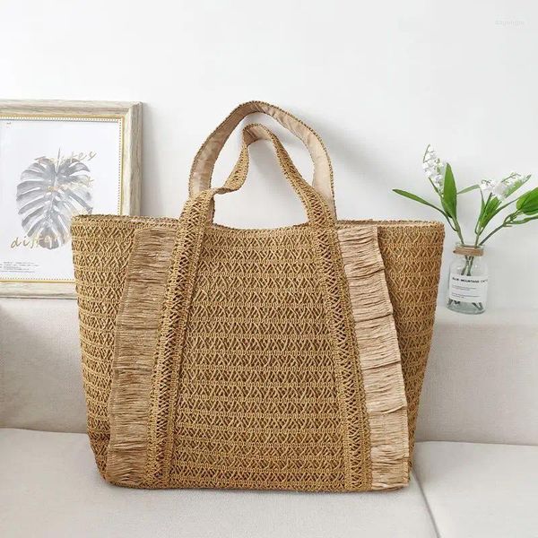 Tapés Overlage Paille Paille Paille Papier Corde To-Tote Sacs pour femmes Bohemian Travel Beach Handbags Summer Big Shopper épaule