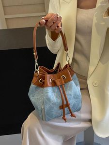 Totes Personal Women's Bethet Sacs Sacs 2024 Spring Automn Contrast Patchwork Zip Trawstring Mini Groundbags Crossbody Bag