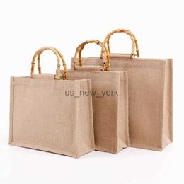 Totes Portable Burlap Bag Bag Bag Bag Bagboo House Boke Manijas reutilizables Bolsas de supermercado 240407