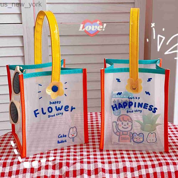 Totes Bolso transparente de PU Bolsa de gelatina para conejito de verano Bolsa de asas Bolsa de almuerzo de viaje Diseño de dibujos animados Almacenamiento impermeable 2023 Nuevas bolsas de asas HKD230822