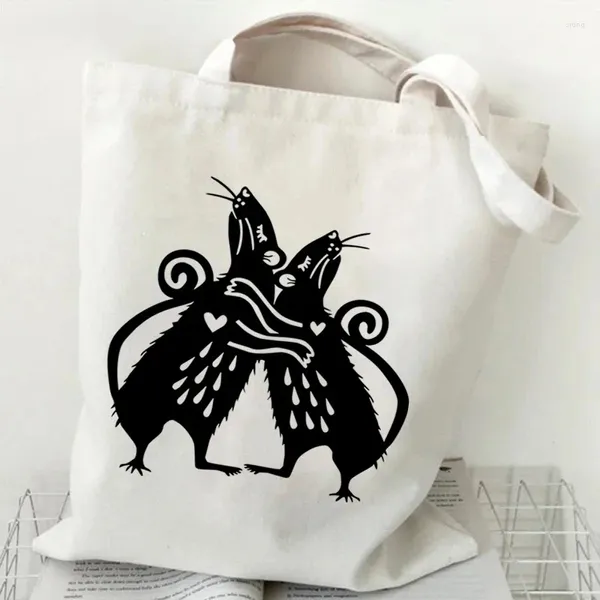 Totes Rat Women's Grocery Handbags Eco Reusable Sac à provisions Cartoon Animal Tote Sacs Casual Fashion Femmes