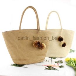 Tragetaschen, Rattan, farbiger Haarball, wilde Umhängetasche, Schultertasche, Gras, gewebt, Strandurlaub, weiblich, lässig, Einkaufen, bigcatlin_fashion_bags