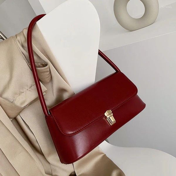 Sac à main fourre-tout rétro rouge sous les bras, Style coréen, asymétrique épaule dénudée, petit sac à main assorti avec tout, Shopping en Pu souple, 2024