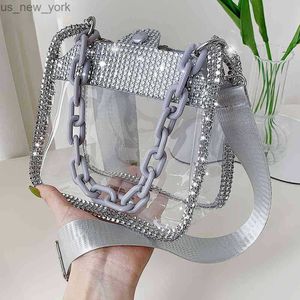 Totes Rhinestone dames handtassen transparante makaron keten kleine portemonnees mode persoonlijkheid pvc duidelijke jelly tassen dames schoudertassen hkd230822