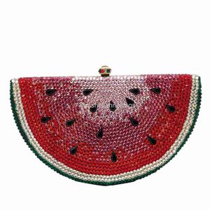 ToEs Rhinestone Watermelon Purse Full Crystal Beading Evening Party koppeling Portebasis Tas Bak Bling Hoge kwaliteit Custom Handmade 0214/23