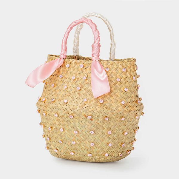 Fourre-tout rond Nature paille cristal seau sacs pour femmes été fait à la main grande plage rotin tissé panier sac vacances haute qualité 230509