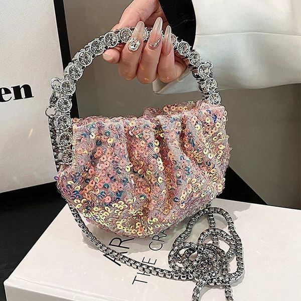 Tapés plins plissé pochette sac à main bling bling diamant haut manche de mariage purs-purs à bandoulière