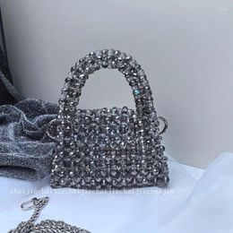 Totes Silver High Grade Crystal Fabriqué à la main Woven Woven Women's Sac à main en acrylique Per perle Boucle magnétique Sac à bandoulière Banquet