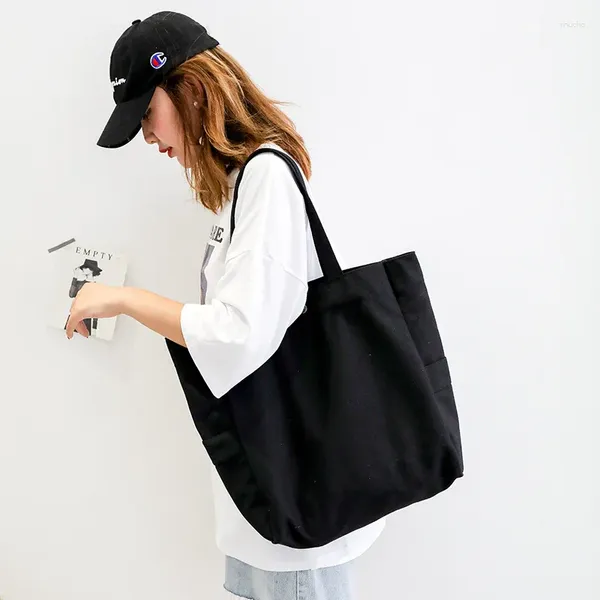 Totes lienzo simple bolso de hombro gran capacidad para mujeres bolso de bolso de mujer al por mayor de color sólido japonés personalizado